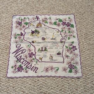 Vintage Ladies Handkerchief Hanky WISCONSIN State Souvenir MCM